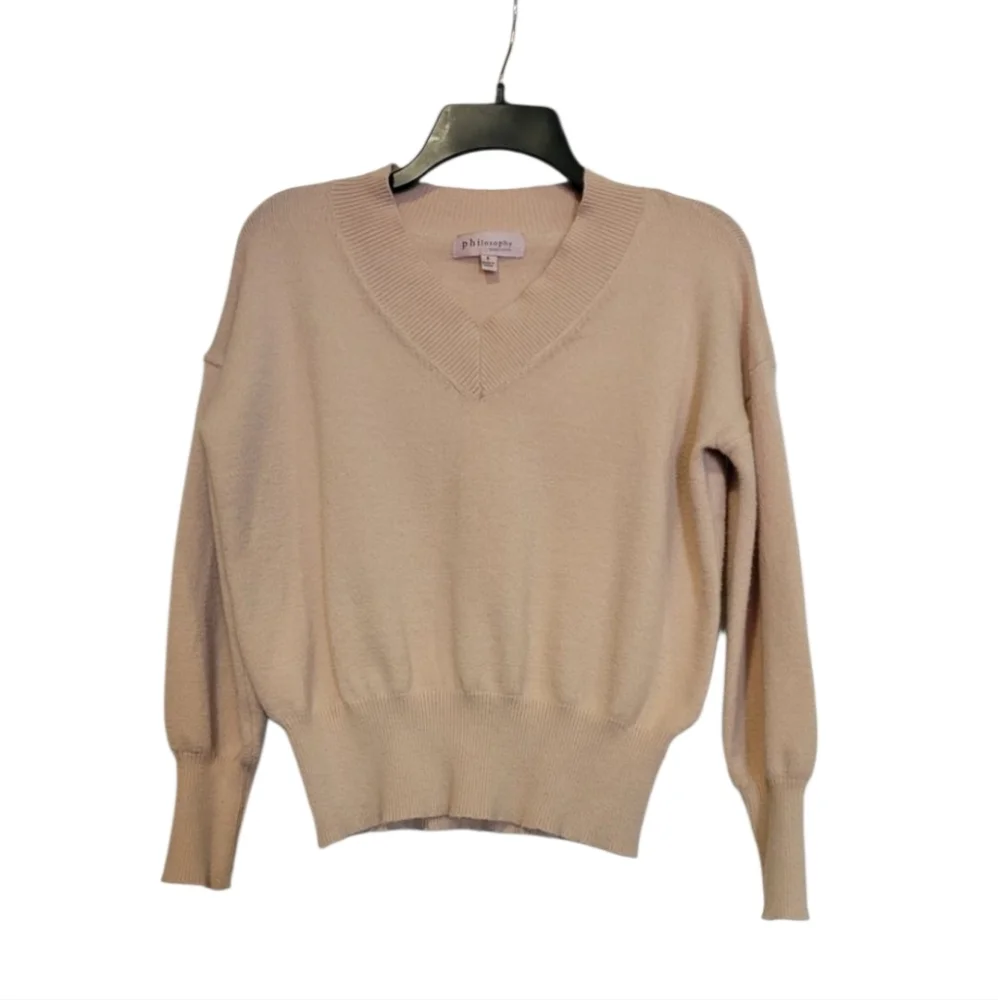Philosophy long sleeve knit tan womens V neck sweater Sz S